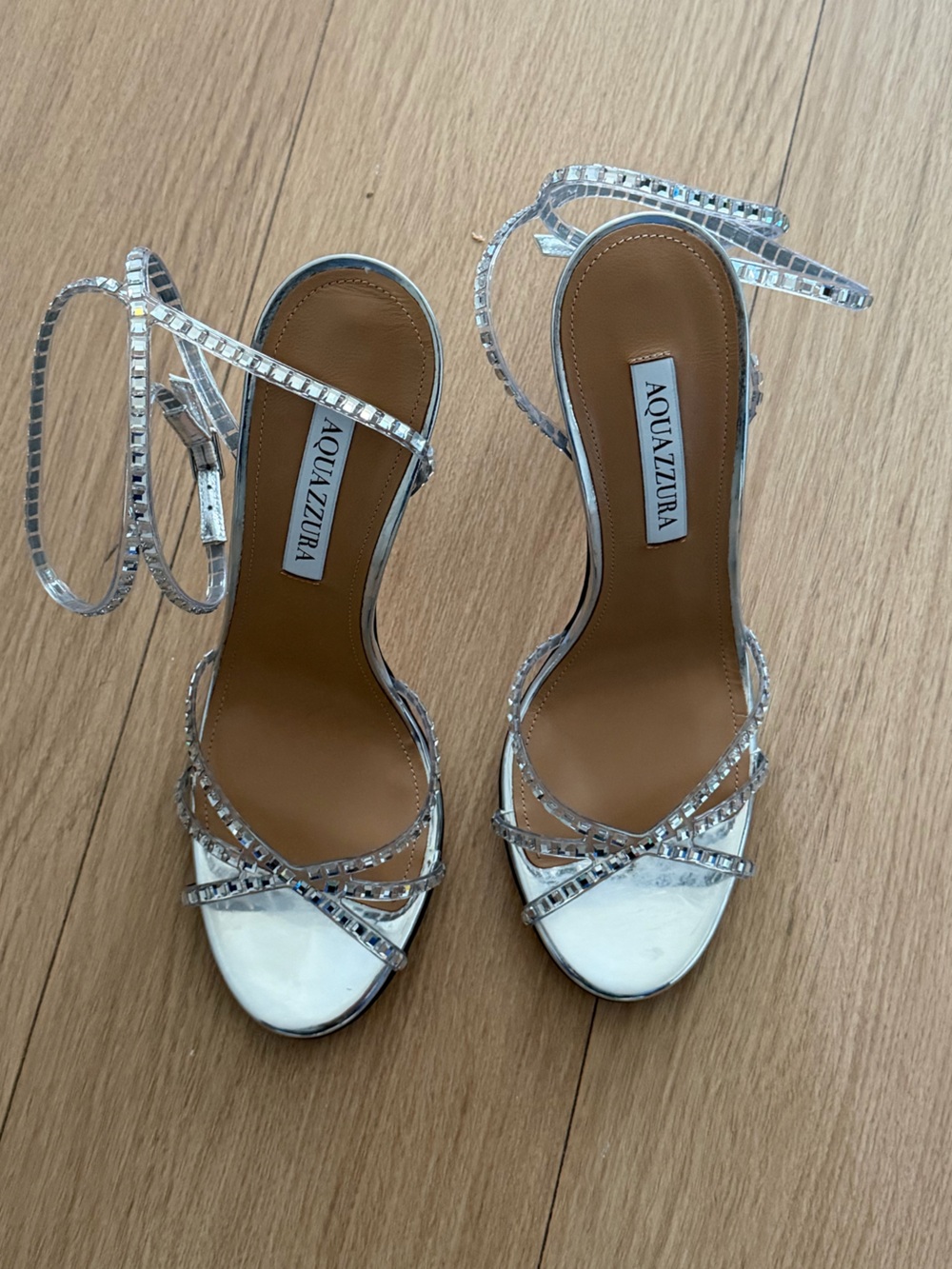 Aquazzura Silver Crystal-Strap Ankle Wrap Sandals